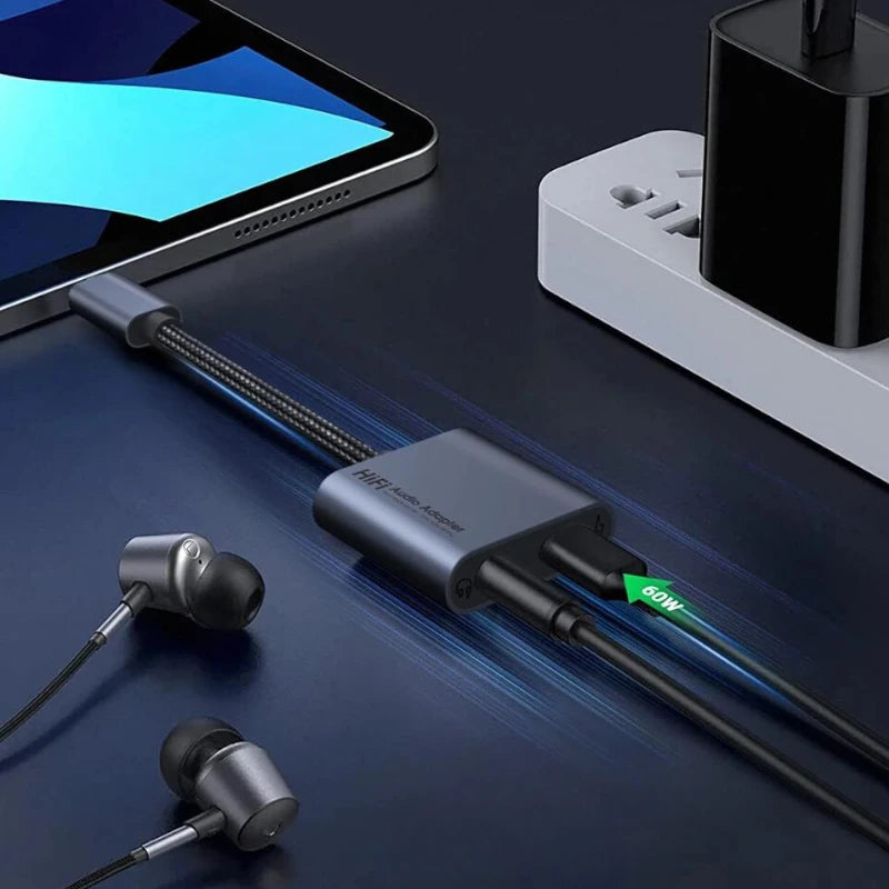 Adaptador USB-C 2 em 1 Carregador + Fone e Microfone P2/P3 HiFi