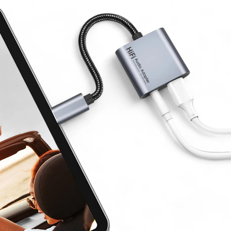 Adaptador USB-C 2 em 1 Carregador + Fone e Microfone P2/P3 HiFi