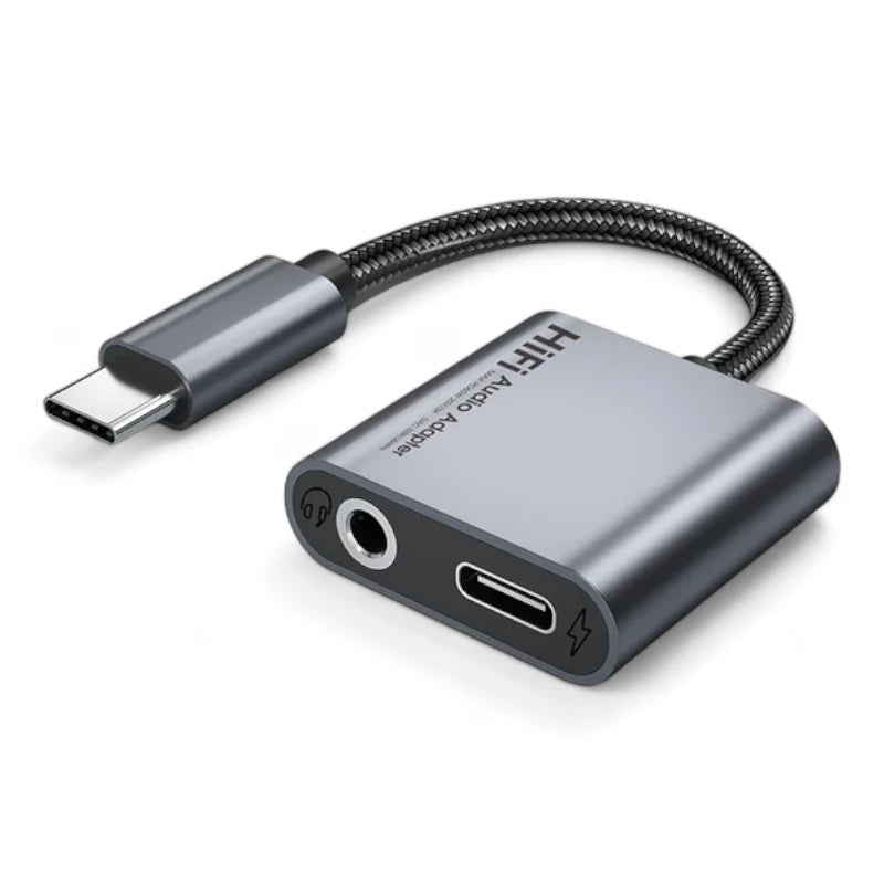 Adaptador USB-C 2 em 1 Carregador + Fone e Microfone P2/P3 HiFi