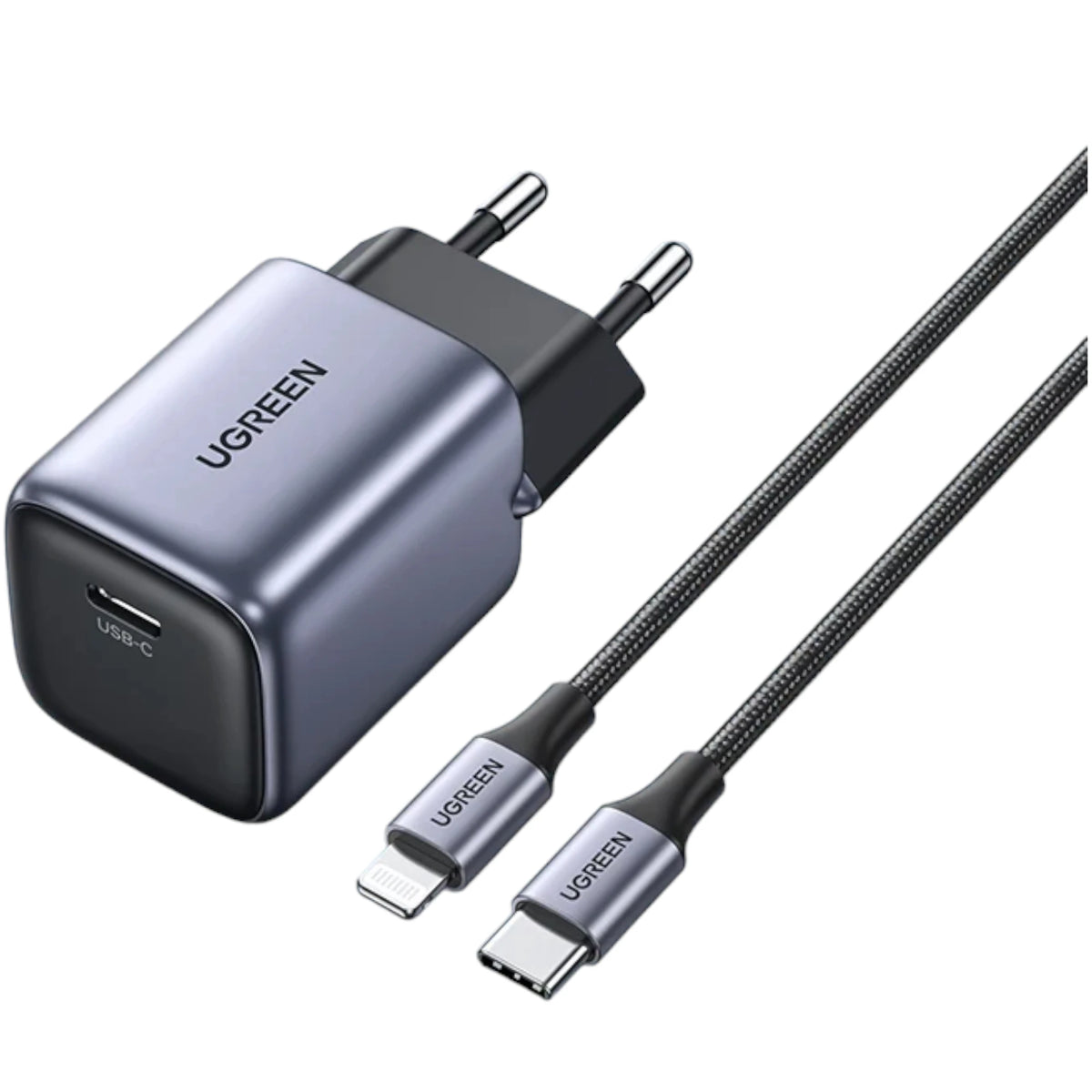 Kit Carregador Turbo USB-C 20W + Cabo Trançado Lightning 1 Metro Ugreen